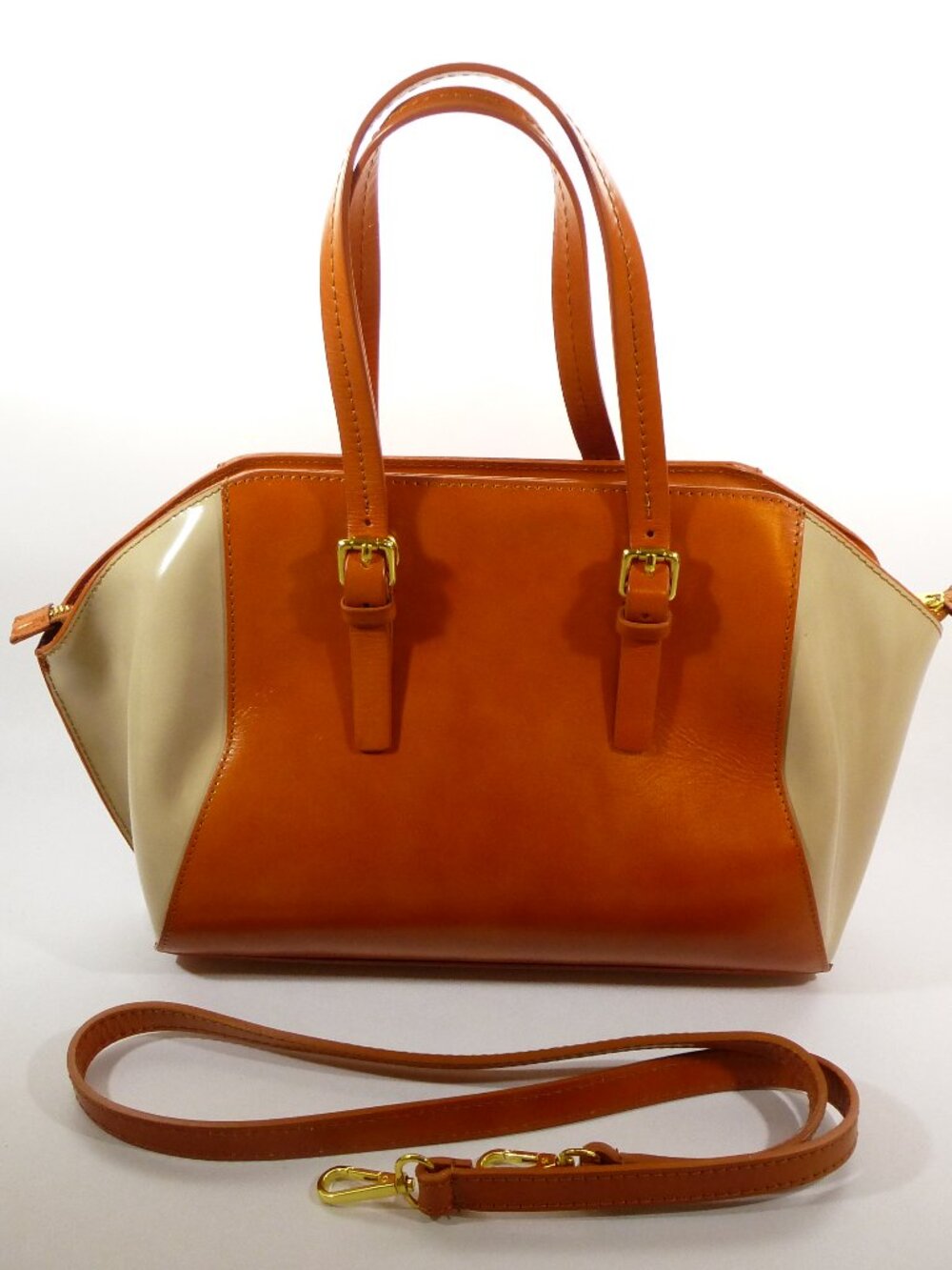 New Florence Leather Market Tan & Orange Italian Leather Handbag